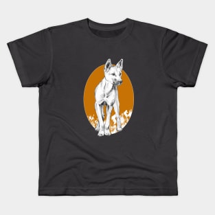 Young Dingo drawing - orange background Kids T-Shirt